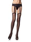 BLACK FISHNET STOCKINGS WITH LACE SUSPENDER BELT