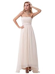 A-line Strapless Natural   Waistline Chiffon Floor Length Lace Ruched Beaded Prom Dress 