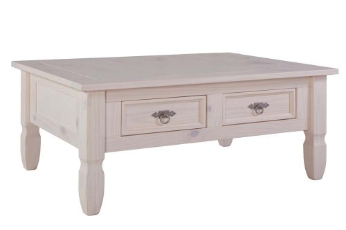 Ambientehome 57109 Couchtisch Jugan Kiefer massiv weiß lasiert und seidematt lackierte Oberfläche T/B/H 77 x 107 x 46 cm