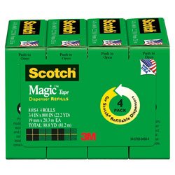 Scotch Magic Tape Dispenser Refill, 0.75 IN x 800 IN (22.2 YD), Pack of 4