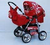 Kombi Kinderwagen KING 4in1, Mega-Spar-Set, Farbe: Hot Red & Red Flowepower Preisvergleich