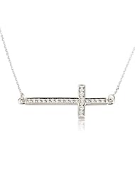 Cross Pendant Silver Cross Necklace-with Swarovski stones sideways Cross Necklace