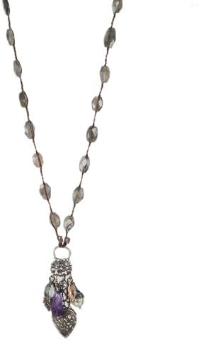 Love Heals 42 Inch Bordeaux Silver Necklace in Labradorite Ameythst & Pearl
