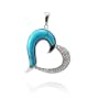 Natural Blue Turquoise & Swarvoski Crystal Heart Designed Sterling Silver Pendant with Rhodium Plated ( - with 18" Italian Sterling Silver Chain