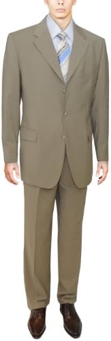 Signature Collection Mens Suit 3 Button Modern Business Fit Beige Suit-42R