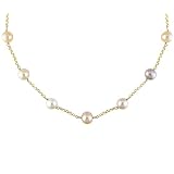 14K yellow gold 8-9mm pink, peach and white cultured freshwater pearl necklace