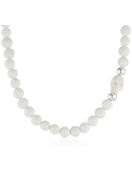 King Baby 8mm White Coral Bead White Bone Skull Necklace, 30"