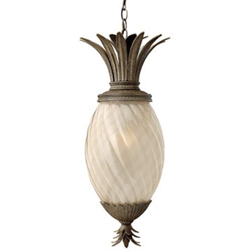 Hinkley Lighting 2122PZ-EST Plantation Exterior Energy Smart 1 Light Outdoor Hanging Lantern in Pearl Bronze with Light Amber Inside-Sandblasted Optic glass