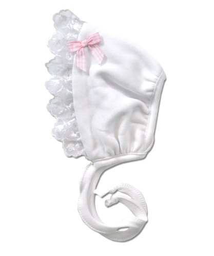 Itty Bitty Baby White Eyelet Gingham Bonnet - Preemie