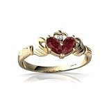 14K Yellow Gold Pear Genuine Ruby Celtic Claddagh Ring