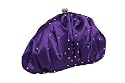 Purple satin clutch handbag lightly padded with diamante studs designed by Olga Berg