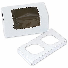 White Windowed Standard Cupcake Boxes, 2 Cup