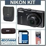 Nikon Coolpix P300 Digital Camera Kit - Black - with 8GB SD Memory Card, Camera Case, Spare EN EL-12 Lithium-Ion Battery, USB 2.0 SD Card Reader