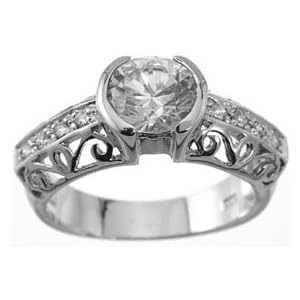 Genuine Cassis (TM) 925 Sterling Silver Platinum Finish Antique Style Pave Ring - Finger Size 9. 100% Satisfaction Guaranteed.