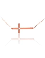 14k Rose Gold Sideways Cross Diamond Necklace