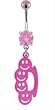 PINK BRASS KNUCKLE BELLY RING WITH SMILEY FACE CUTOUTS