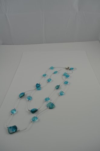 Necklace Double chain Murano Beads 3 inch extention BLUE