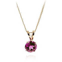 14k Yellow Gold 6mm Pink Tourmaline 4-Prong Pendant, 17"