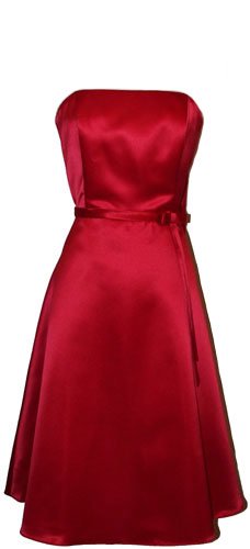 50's Strapless Satin Formal Bridesmaid Prom Dress Holiday Gown, XL, Red