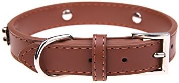 Leather Dog Collar with Bone Charm Brown L 14-18 inches 50 cm