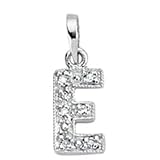 Small Letter 'E' 9ct White Gold, Diamond Set Initial Pendant (14mm long including pendant loop)