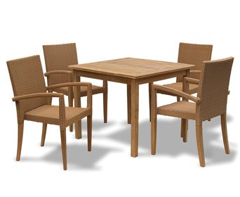 JATI 5 PIECE GRADE A TEAK AND RATTAN WICKER DINING SET