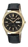 Seiko Leather Strap Black Dial Men's Watch #SNE054
