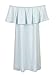 Clothink Women Blue Denim Cotton Off Shoulder Ruffle Plain Shift Dress