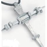Fully Adjustable Rugged Pewter Christian Nail Cross Necklace