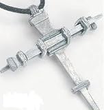 Fully Adjustable Rugged Pewter Christian Nail Cross Necklace