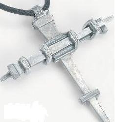 Fully Adjustable Rugged Pewter Christian Nail Cross Necklace