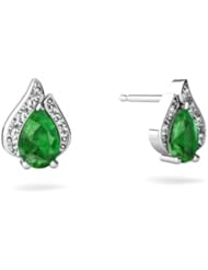 Genuine Emerald 14kt White Gold Flame Earrings