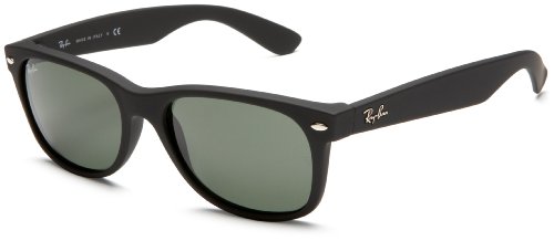 Ray-Ban RB2132 New Wayfarer Sunglasses,Black Rubber Frame/Green Lens,55 mm