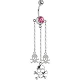 Pink Gem SKULL DROP TRILOGY Belly Ring