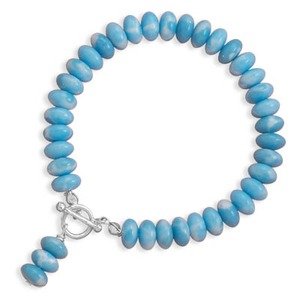 Larimar Atlantis Stone Blue Bead Toggle Bracelet Sterling Silver