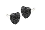 Sterling Silver 2 Carats Total Weight Black Diamond Color Crytal Heart Stud Earrings.