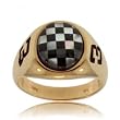 Mens Gold Racing Ring with Black Onyx and Mother of Pearl Checkered Flag #3