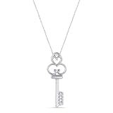 Women's 10k White Gold Diamond Key Pendant Necklace (0.03 cttw, I-J Color, I2 Clarity), 18