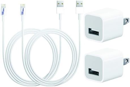 CBCell (TM) 2 x 2 Charger Set (2 X 3 Feet USB Data Cables and 2 X Wall Adapters) for Iphone 5, 5s, 6, 6 plus, 6s, 4th Gen Ipad, Ipad Air, Ipad Air 2, Ipad Mini 1/2/3.