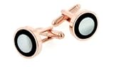 Unusual rose gold plated cufflinks with mother of pearl and onyx with presentation box. Made in the U.S.A