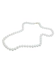 14K Yellow Gold Freshwater White Pearl Necklace With Fisheye Clasp (7-7.5 mm)