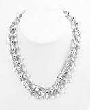 Silver Leaves & Pearls Layered Chain Necklace with Free Shipping