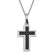 Stainless Steel Black Carbon Fiber Cross Pendant on 24 Inch Ball Chain