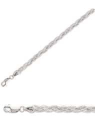 10" 14K White Gold 3.5mm (1/7") Polished Diamond Cut Braided Foxtail Chain w/ Lobster Clasp