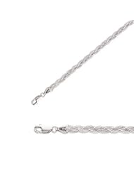 7" 14K White Gold 3.5mm (1/7") Polished Diamond Cut Braided Foxtail Chain w/ Lobster Clasp