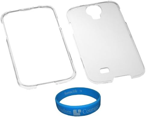 (Clear) Durable 2 Piece Snap-On Crystal Hard Case Faceplate Cover for Samsung Galaxy S4 / S IV Android Smart Phones + SumacLife TM Wisdom Courage Wristband
