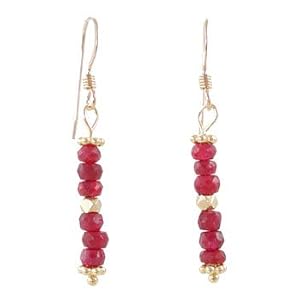 Dainty Ruby Gemstone Bead and Gold Vermeil Dangle Earrings, #8159