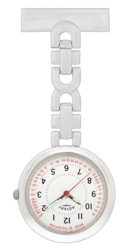 Rotary Ladies Round White Dial Stainless Steel Bracelet Fob Watch