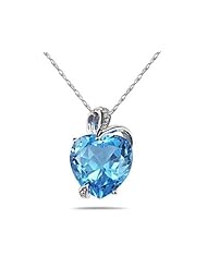 3.50CT Blue Topaz Heart and Diamond Pendant in 14K White Gold