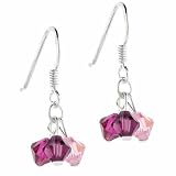 Multi Color Dark Pink, Light Pink, and Purple Genuine Swarovski Crystal Cluster Silver Earrings